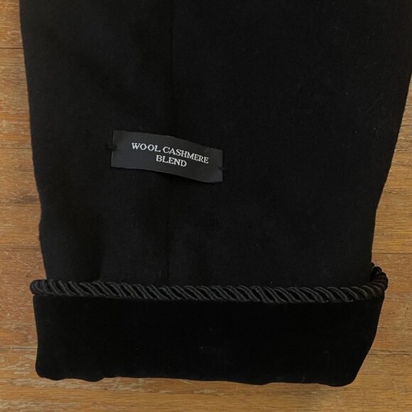 Vintage Black Wool & Cashmere Coat Plus Size 2X 1990s Velvet Trim Overcoat Gorg - Picture 4 of 8